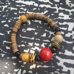 SOLD Wood and Agate Stretch Bracelet